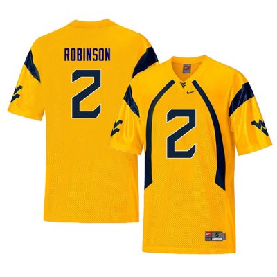 Men's West Virginia Mountaineers NCAA #2 Kenny Robinson Yellow Authentic Nike Retro Stitched College Football Jersey TT15W71HI